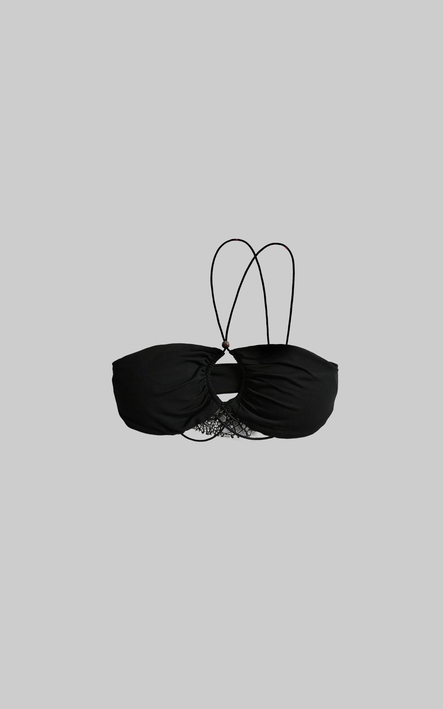 DOINDULGE Lace Strapless Crop Top with Beaded Halter Detail