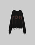 Low pixel Distressed Letter Embroidered Oversized Knit Sweater