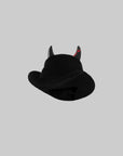 Rase le sol Devil Horn Faux Fur Hat Western Silhouette Statement Fedora