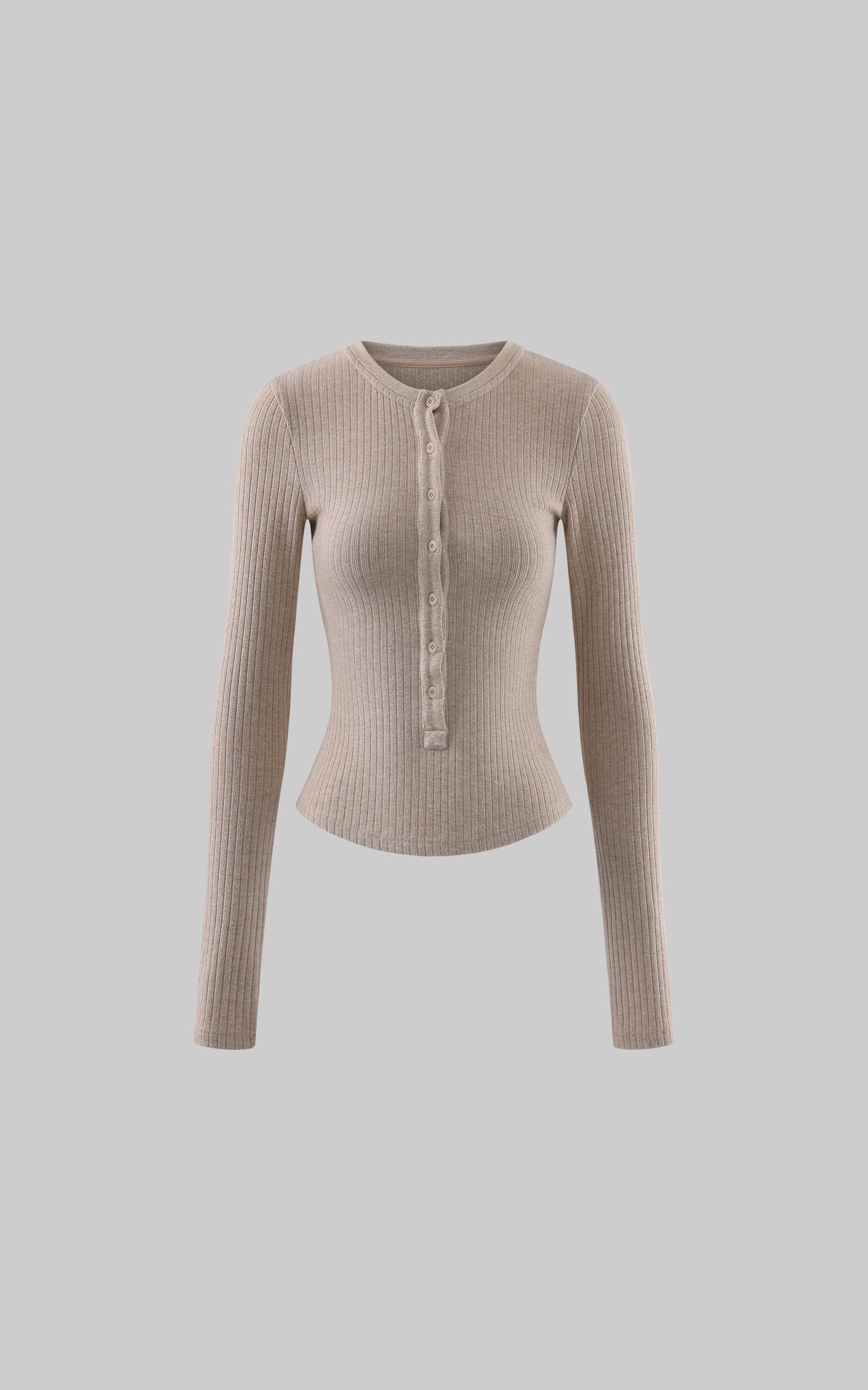 Rase le sol Second-Skin Ribbed Button Long Sleeve Top