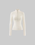 Hydrae Fitted Half-Zip Knit Top with Thumbholes
