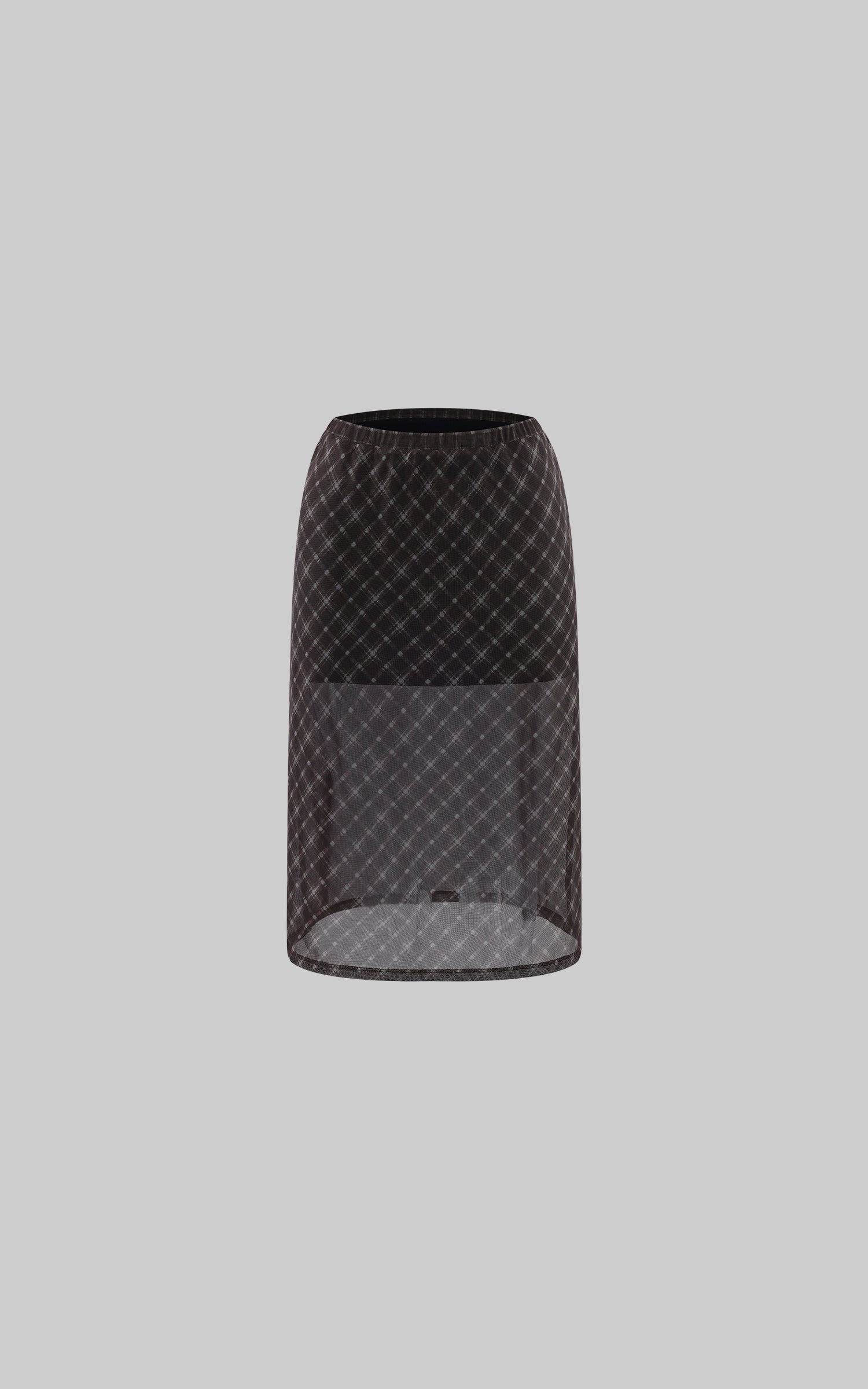 0122stepll Sheer Checkered Mesh Midi Skirt