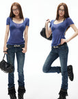 IAMXIAA Sheer Knit Scoop Neck Fitted Tee