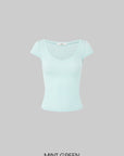IAMXIAA Soft Stretch V-Neck Body-Hugging Cap Sleeve Top