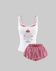 WARDEN EDGE Vintage Graphic Tank & Lace Plaid Bralette Bubble Shorts Set