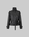 IAMXIAA Belted High-Neck Leather Jacket