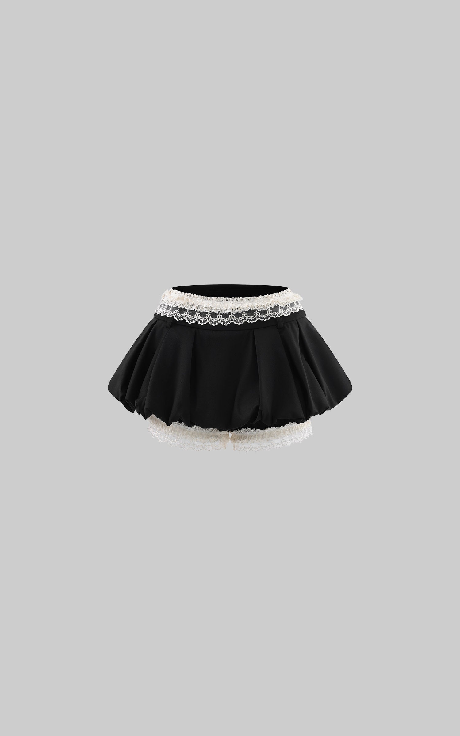 WARDEN EDGE Lace Trim Bubble Mini Skirt With Layered Ruffle Hem