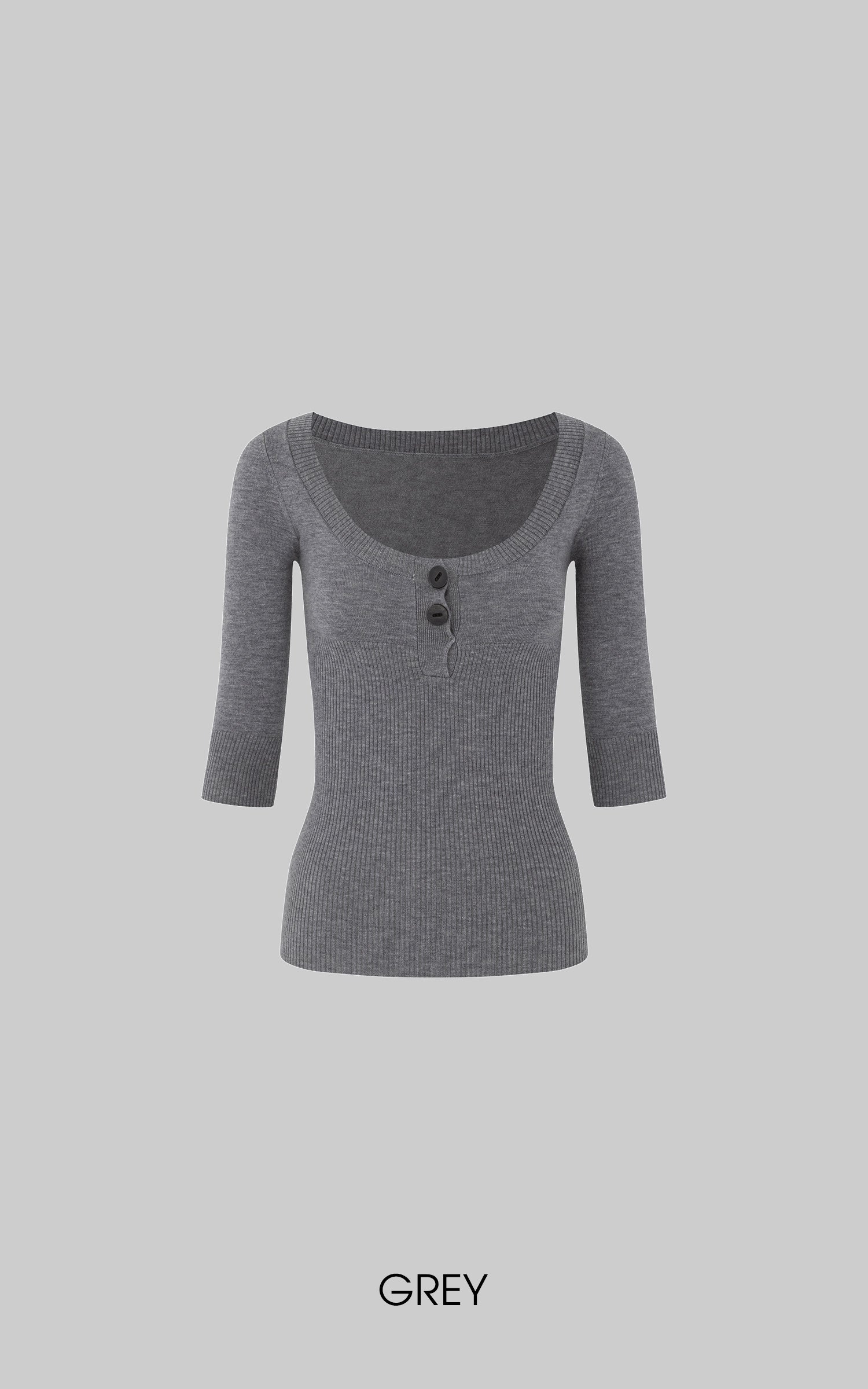 IAMXIAA 버튼 디테일 스쿱넥 니트 탑