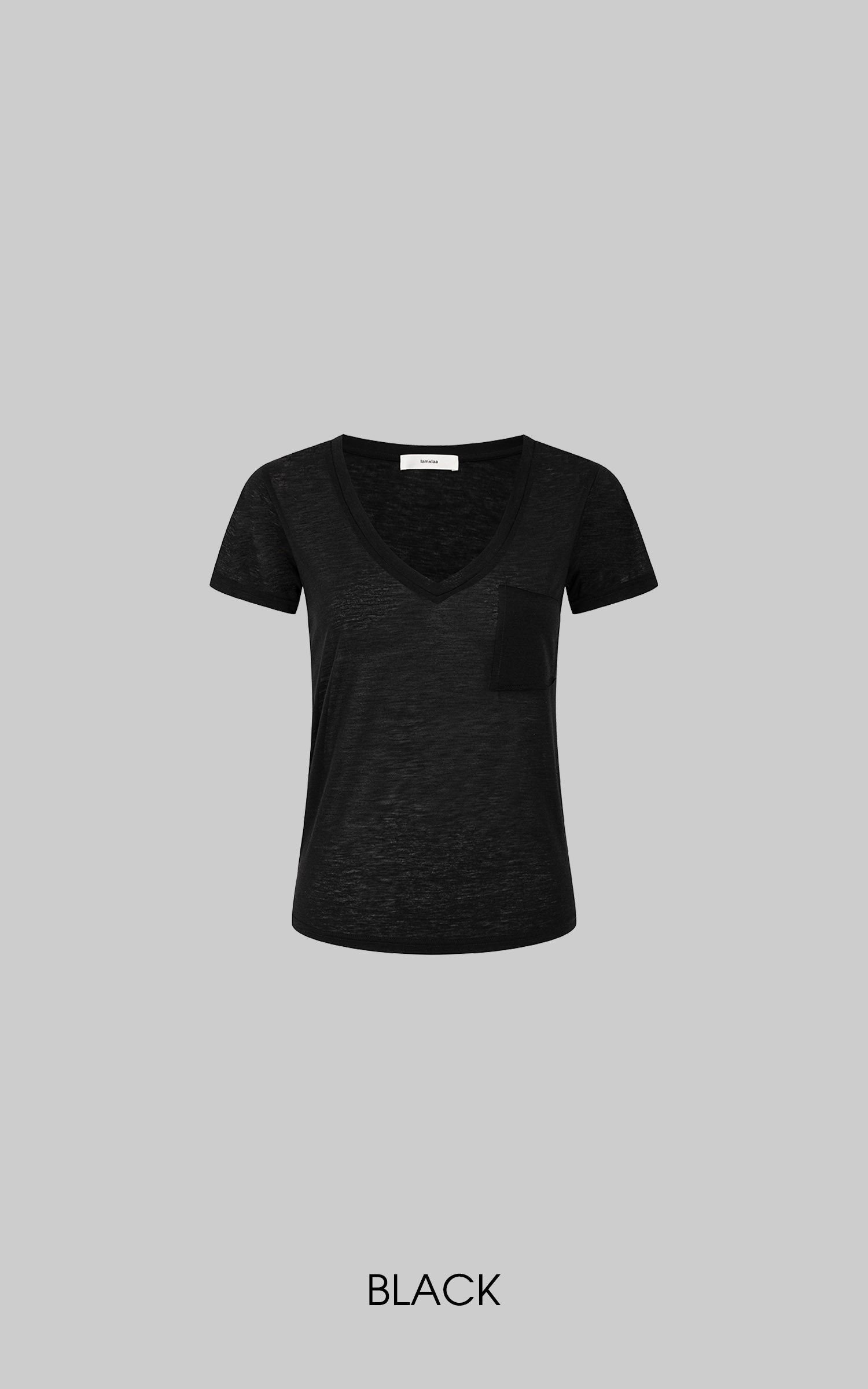 IAMXIAA T-shirt transparent à col en V avec poche