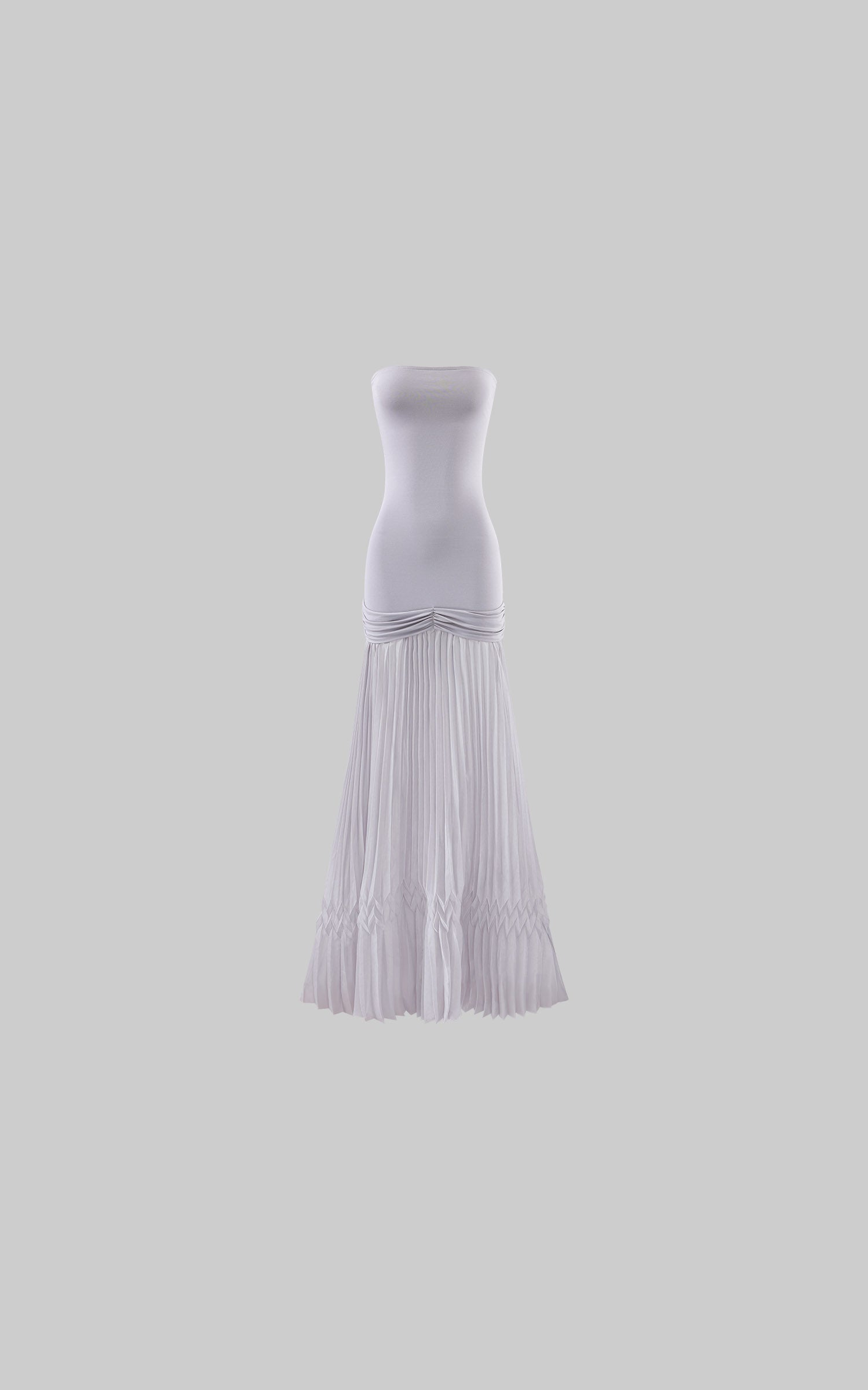 Hydrae Strapless Ruched Pleated Mesh Maxi Dress