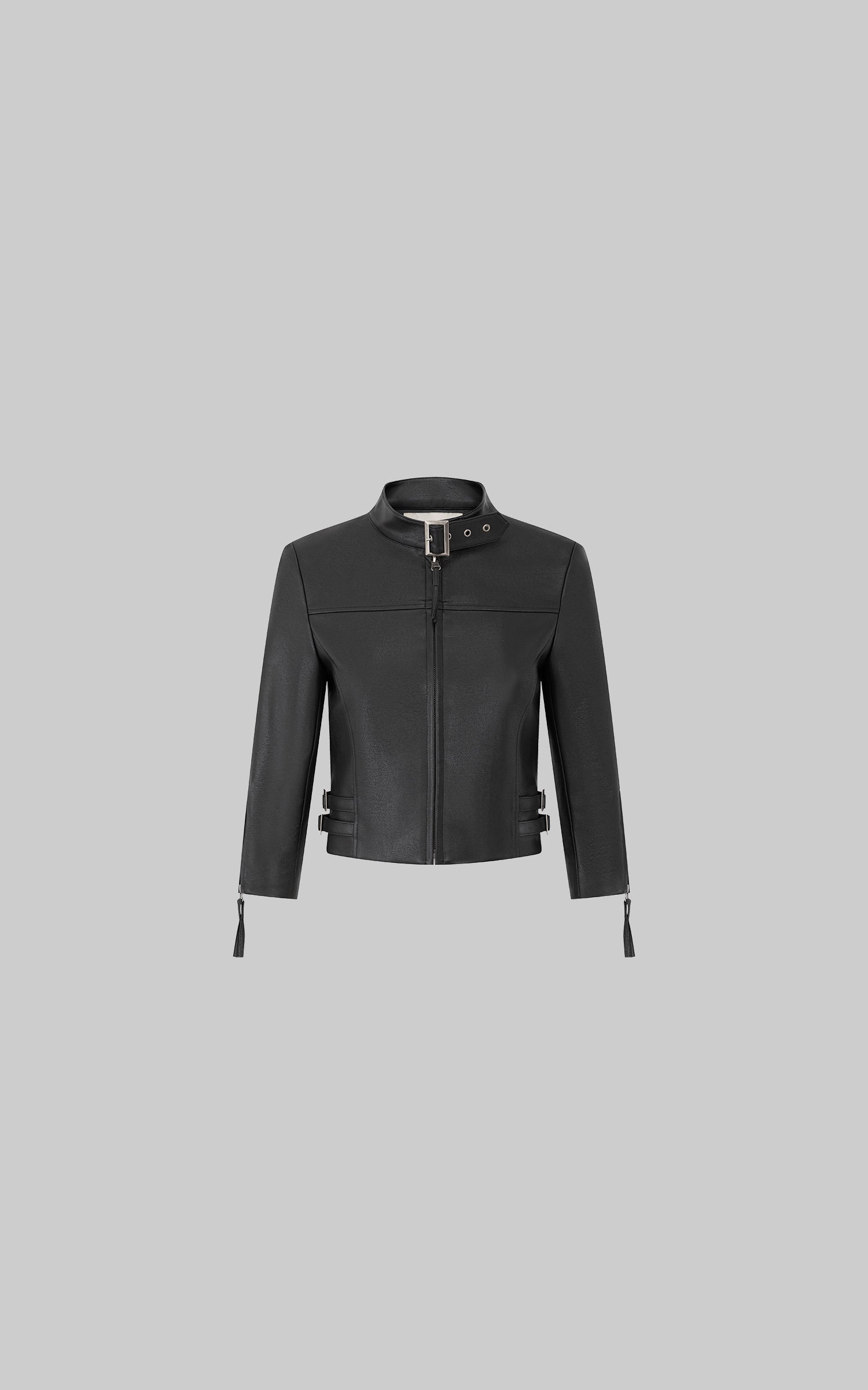 IAMXIAA Buckle-Neck Cropped Faux Leather Jacket