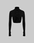 ROVENTE Cropped Knit Cardigan with High Neck and Button Closure