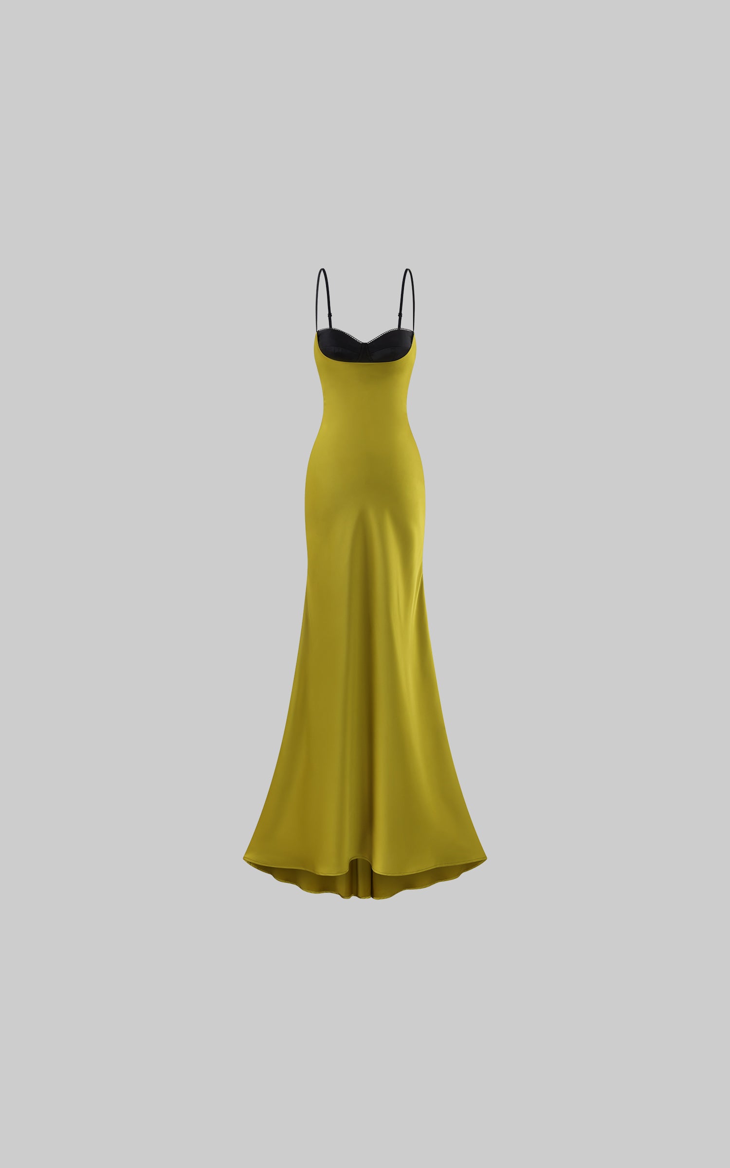 ROVENTE Contrast Bust Satin Flared Maxi Dress