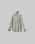 DOINDULGE Ruffled Stand Collar Flared Sleeve Shirt