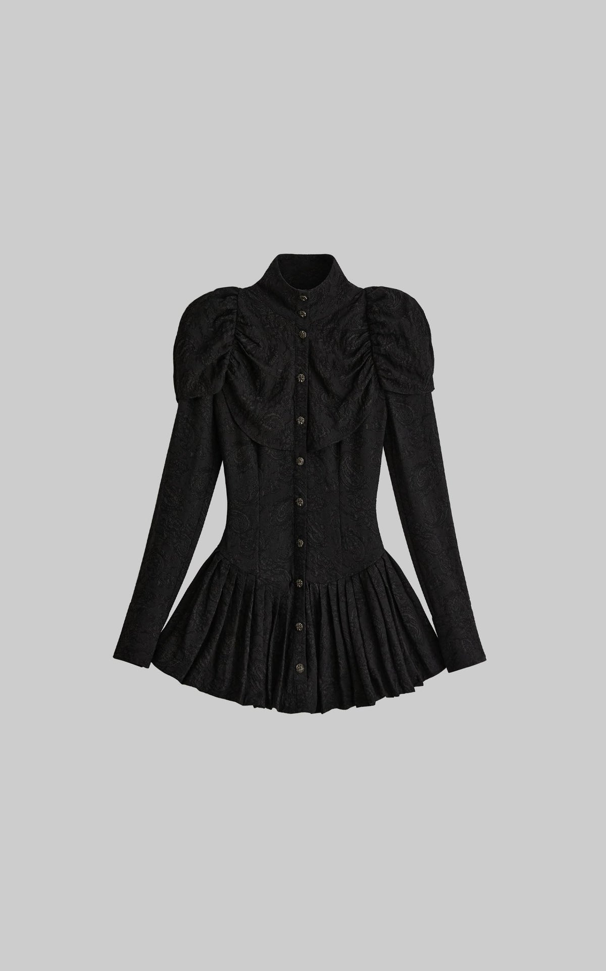 DOINDULGE Chemise Jacquard Longue à Col Montant et Basque