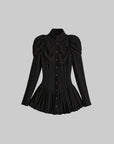 DOINDULGE Chemise Jacquard Longue à Col Montant et Basque