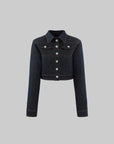 ROVENTE Cropped Denim Jacket with Structured Fit and Contrast Stitching