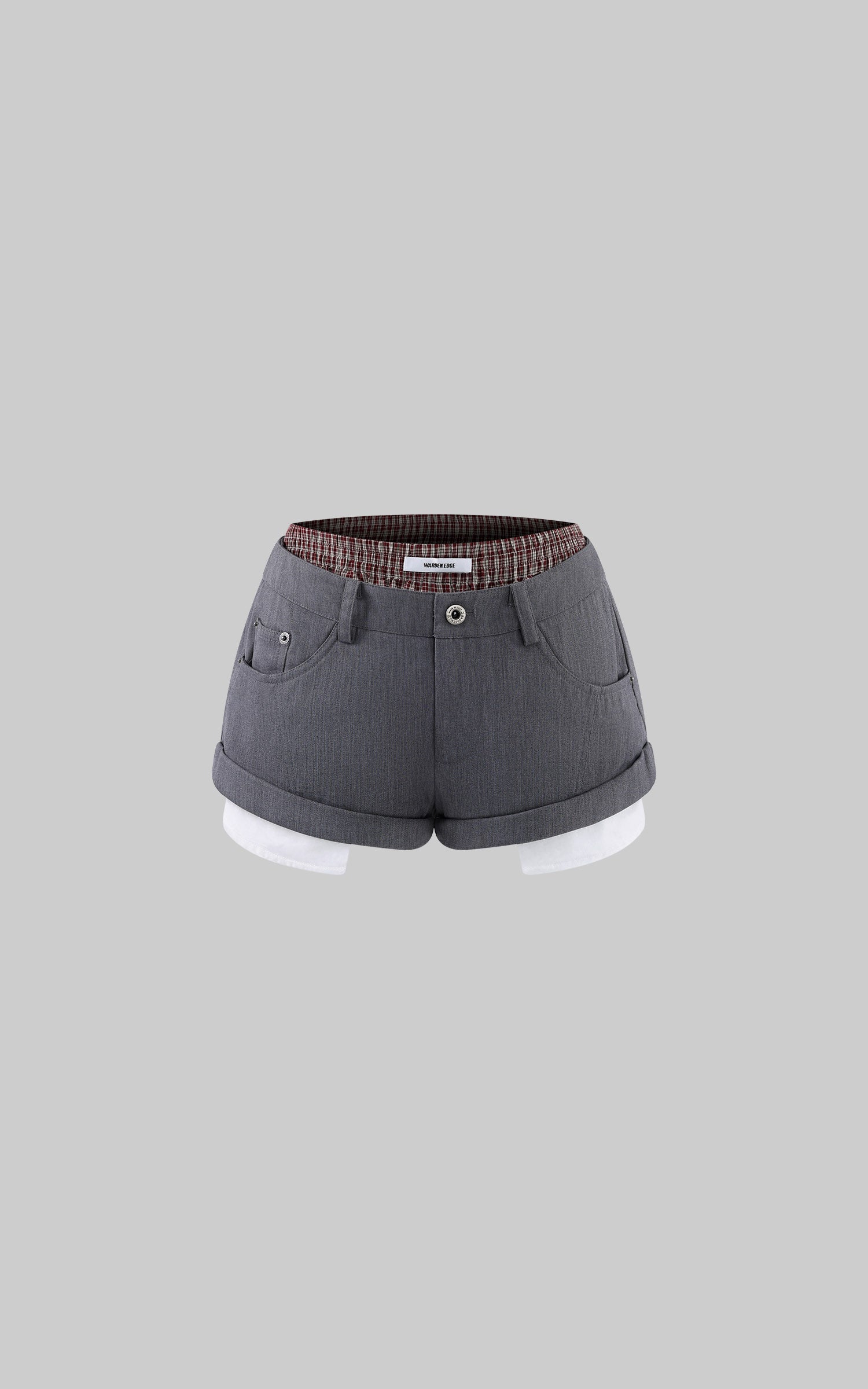 WARDEN EDGE Layered Tailored Shorts With Plaid Detail and Contrast Hem