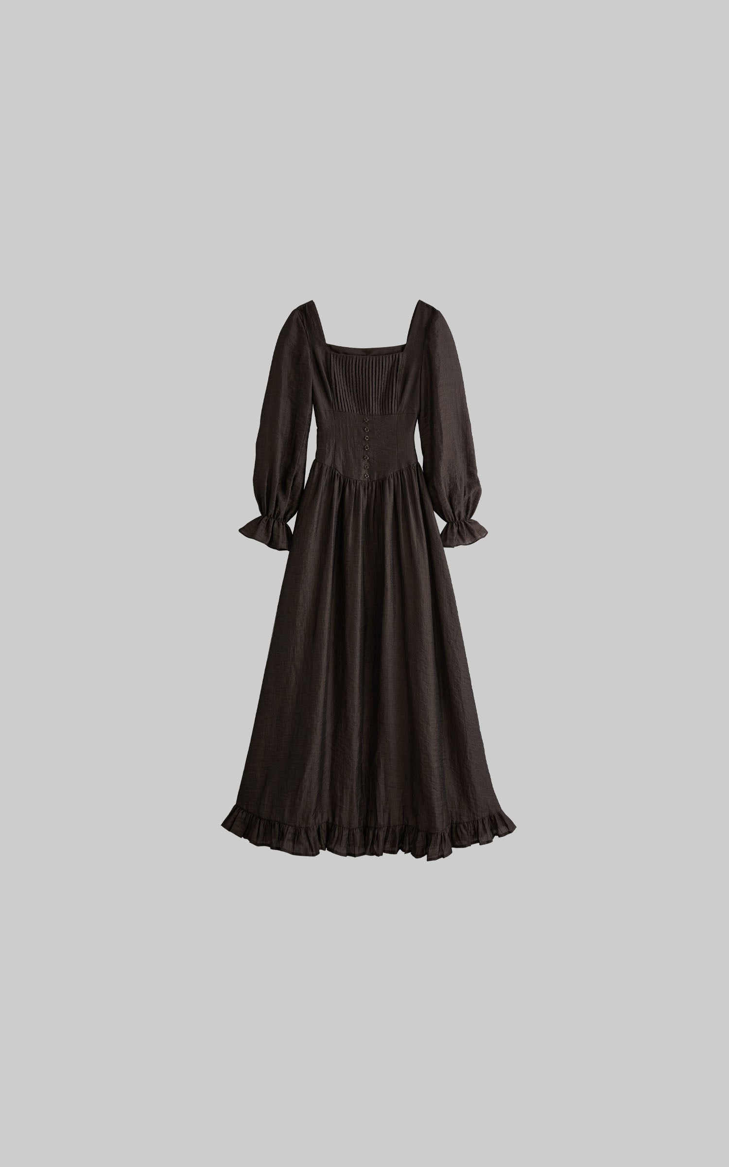 DOINDULGE Pleated Corset Waist Long Sleeve Maxi Dress