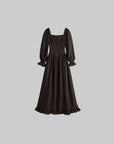 DOINDULGE Pleated Corset Waist Long Sleeve Maxi Dress