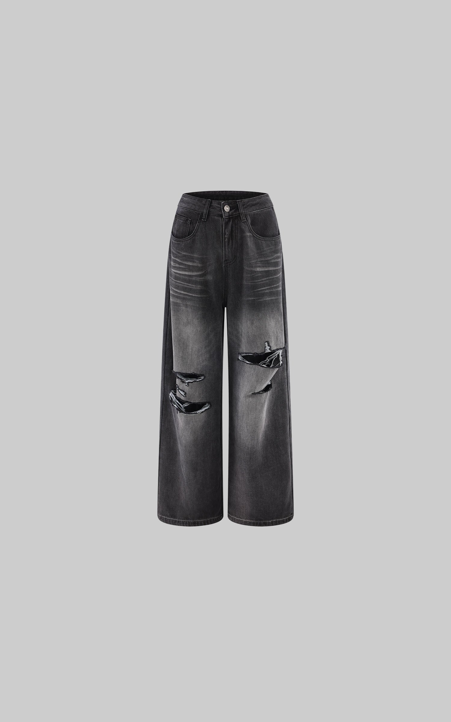 ROVENTE Distressed Washed Wide-Leg Denim Pants