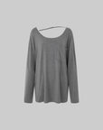 IAMXIAA Asymmetric Strap Slouchy Long Sleeve Top Casual Streetwear Pocket Tee