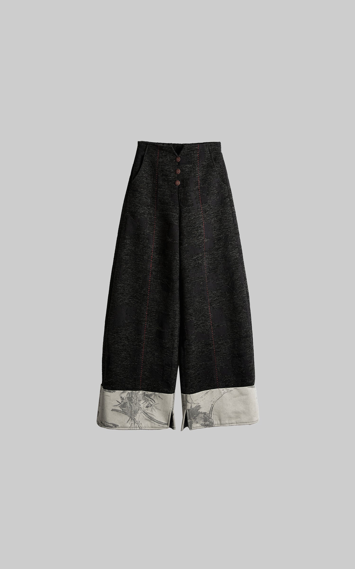 DOINDULGE Wide-Leg Textured Pants with Contrast Hem
