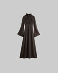 DOINDULGE High Neck Gathered Gothic Flare Sleeve Maxi Dress
