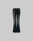 Rase le sol Faded Flared Denim Pants with Copper-Tone Rivets & Embroidered Back Pockets