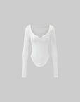 Rase le sol Cutout Neckline Curved Hem Long Sleeve Top - PINKPARKS