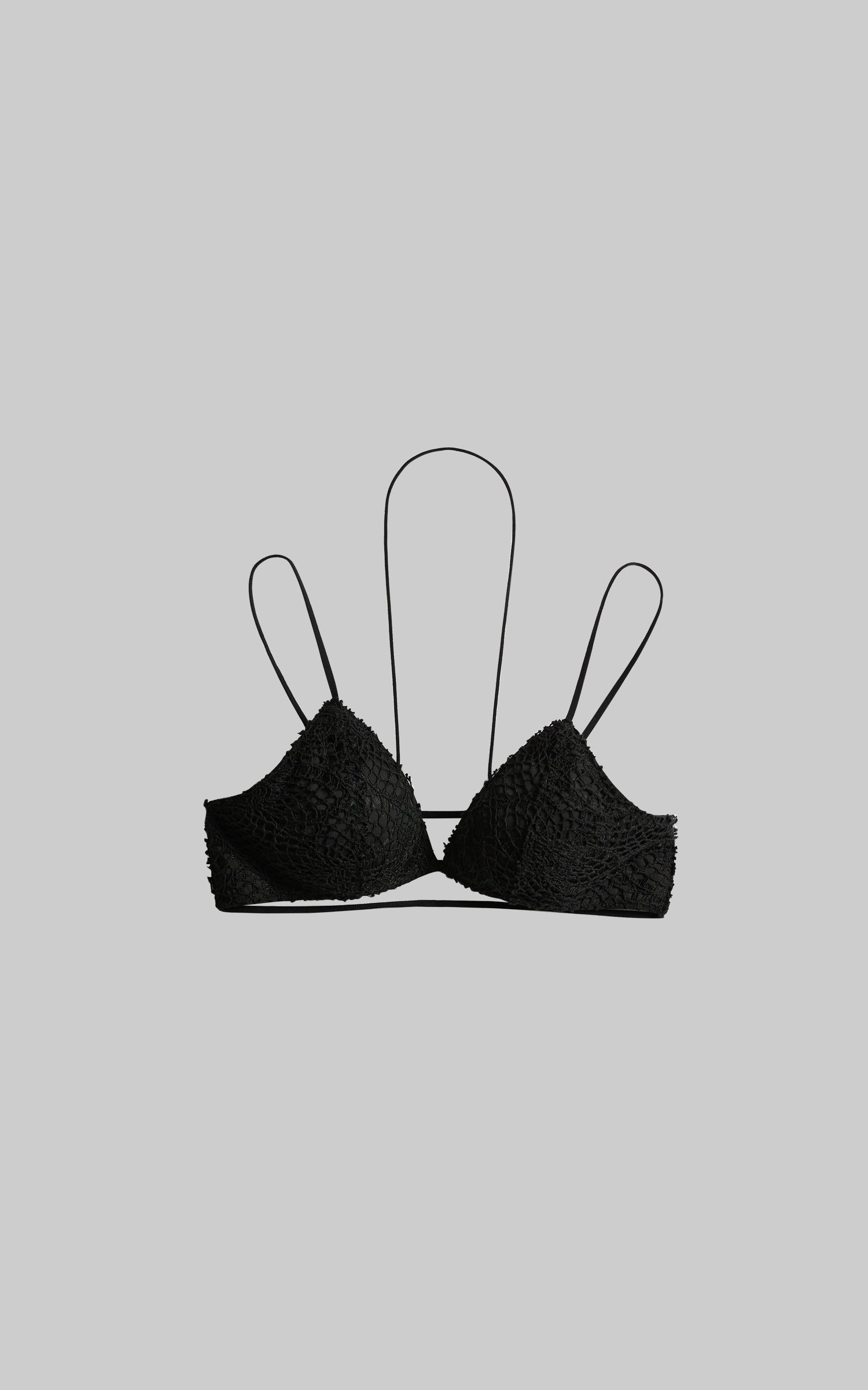 DOINDULGE Strappy Lace Bralette – Gothic Crochet Texture with Minimal Silhouette