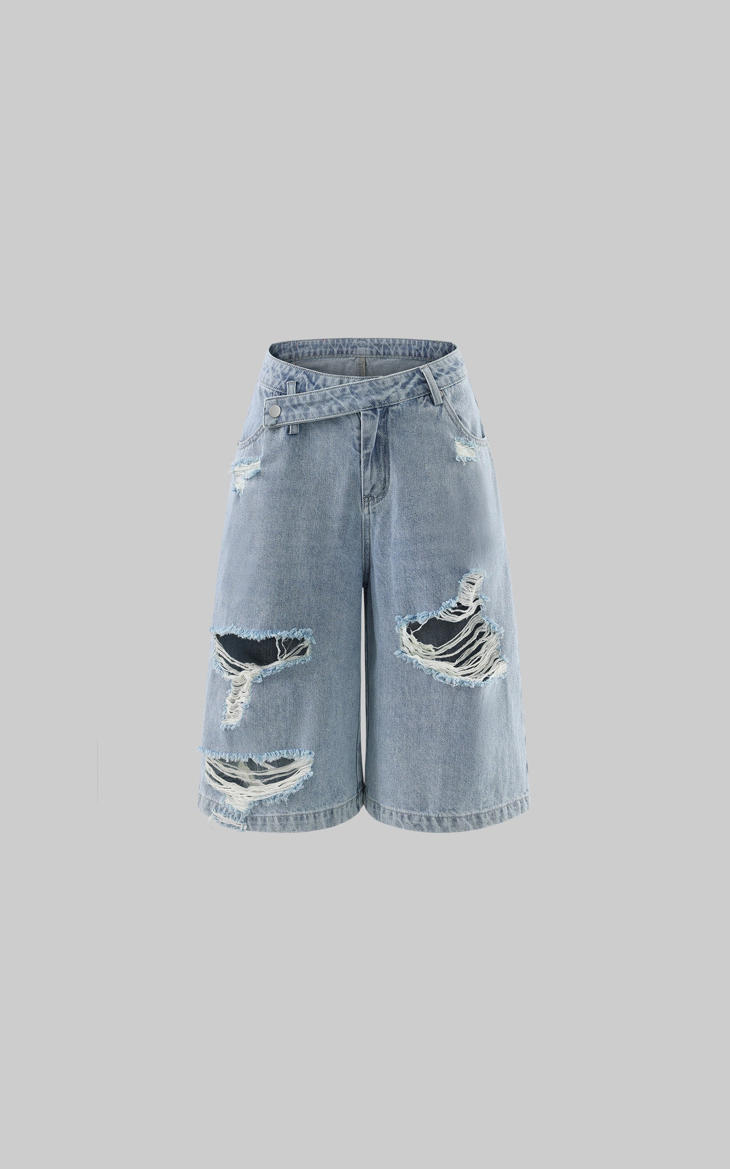 Rase le sol Low-Rise Asymmetric Waist Distressed Denim Pants