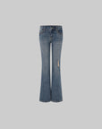 IAMXIAA Low-Rise Eyelet Pocket Distressed Flared Denim Jeans with Vintage Wash