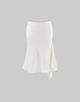 Hydrae Satin Asymmetric Midi Skirt with Draped Side Detail