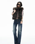 IAMXIAA Chocolate Brown Oversized Collar Fox Fur Sleeveless Vest