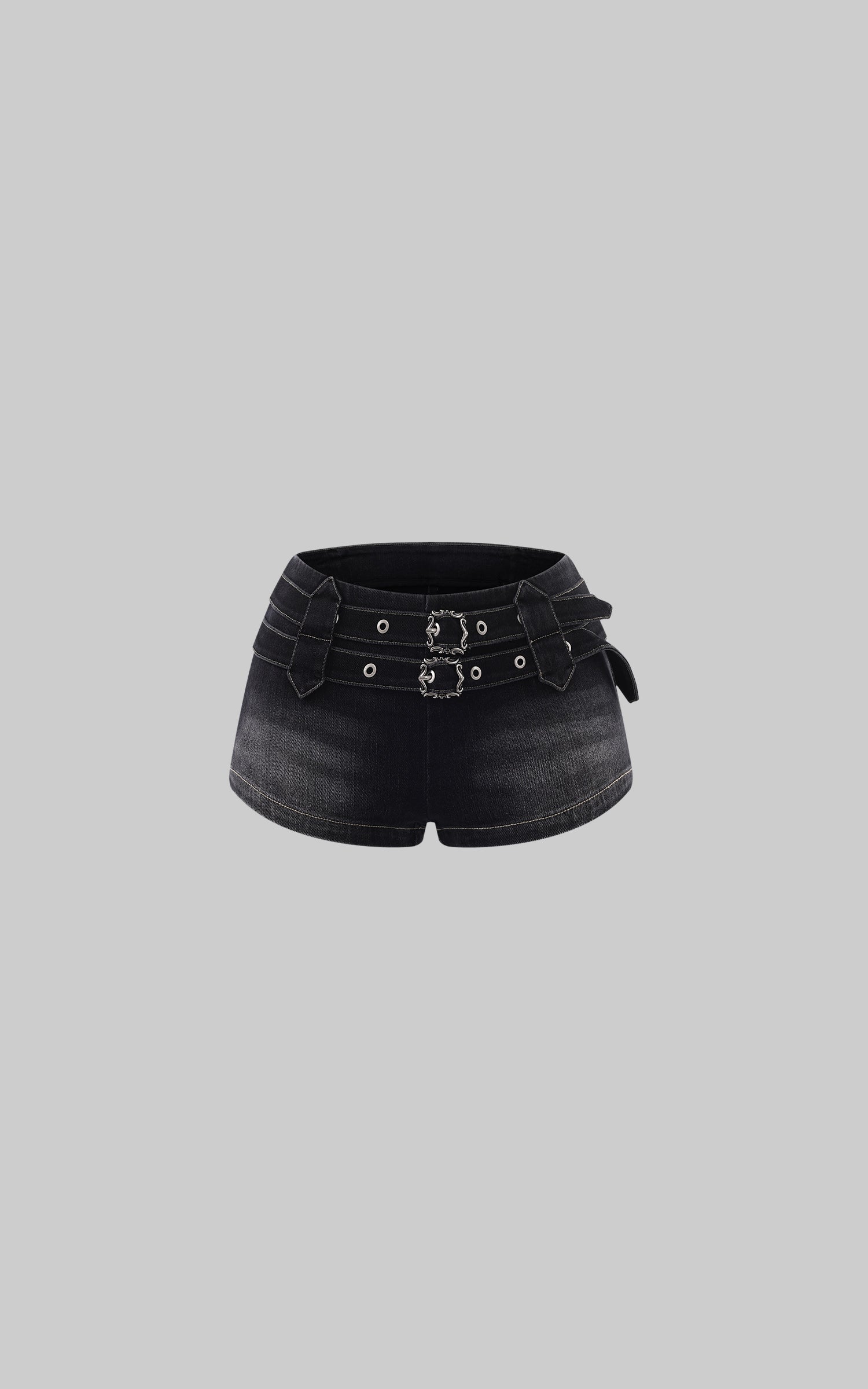 Rase le sol Double-Belt Low-Rise Denim Shorts