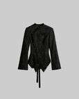 DOINDULGE Textured Asymmetric Blazer with Ruffled Edge and Fitted Silhouette