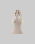 ROVENTE Khaki Halter Tie Ribbed Tank Top