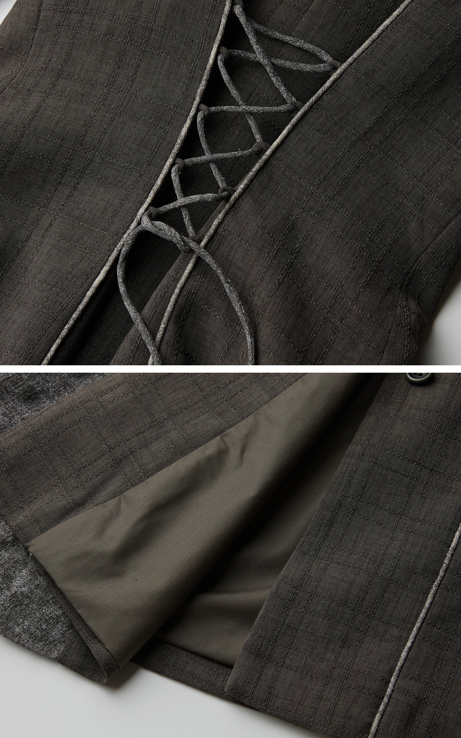 DOINDULGE Deconstructed Stand-Collar Paneled Trench Coat