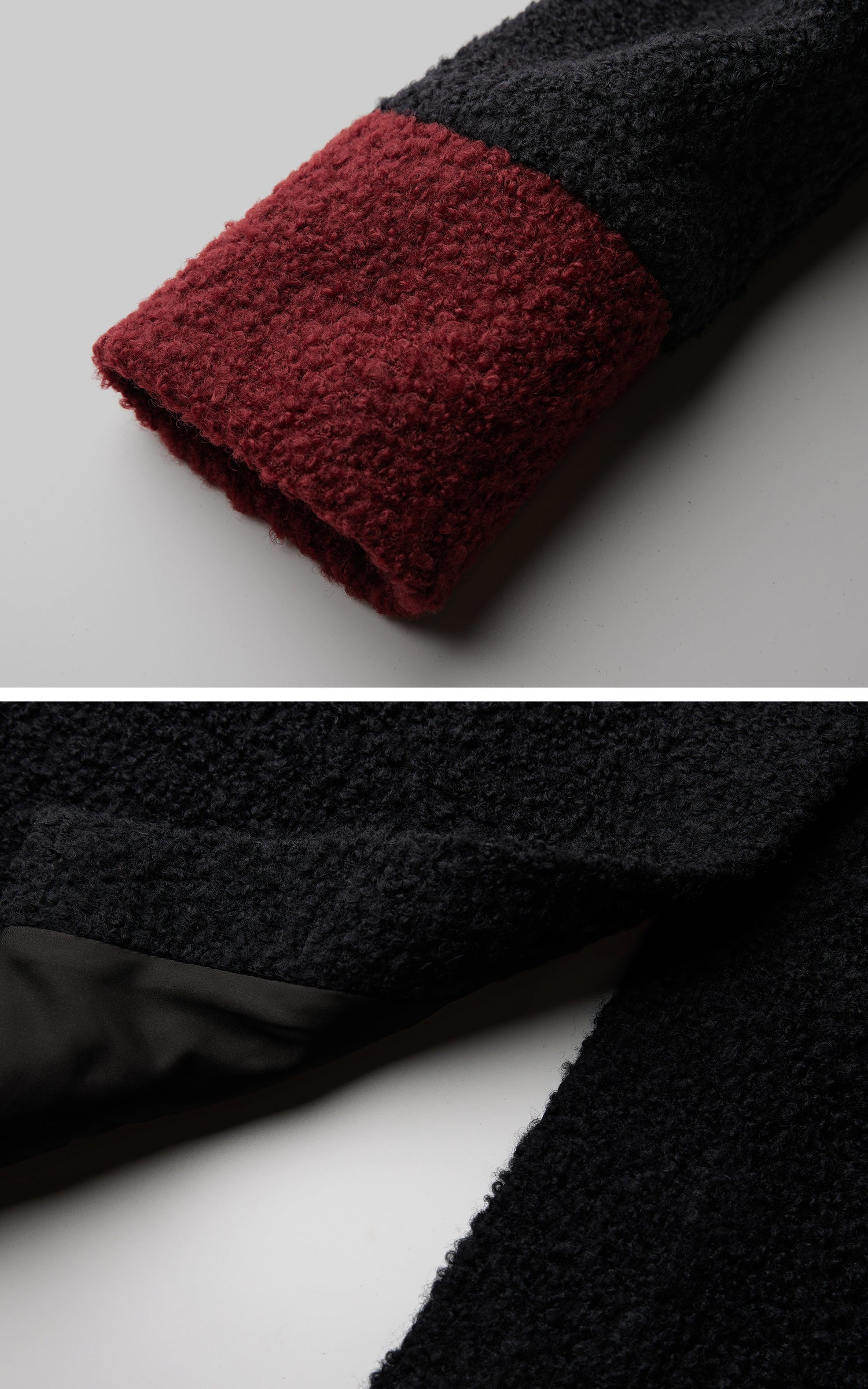 DOINDULGE Wool-Blend Contrast Panel Long Coat