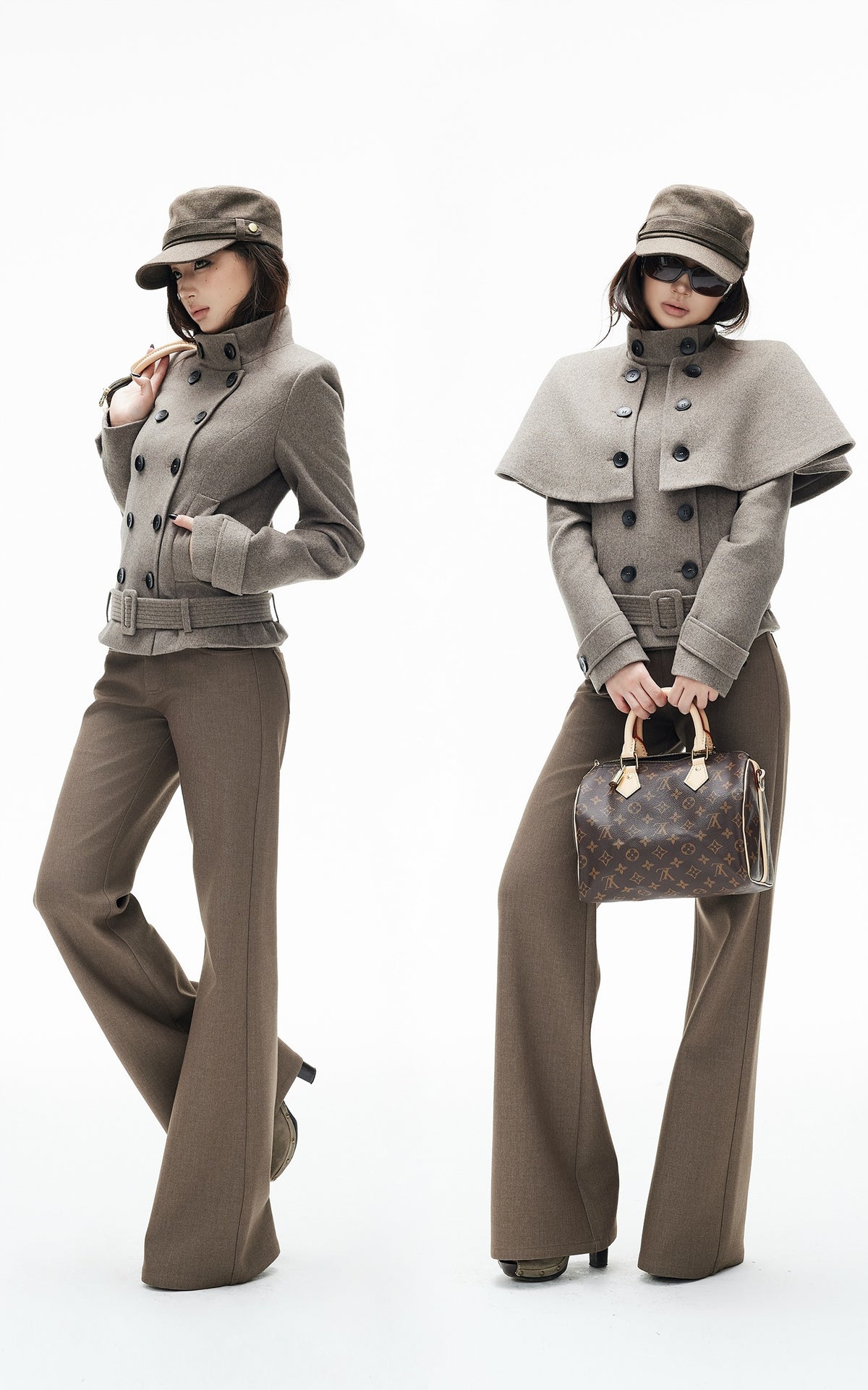 IAMXIAA Detachable Cape Double-Breasted Belted Jacket