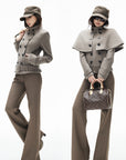 IAMXIAA Detachable Cape Double-Breasted Belted Jacket