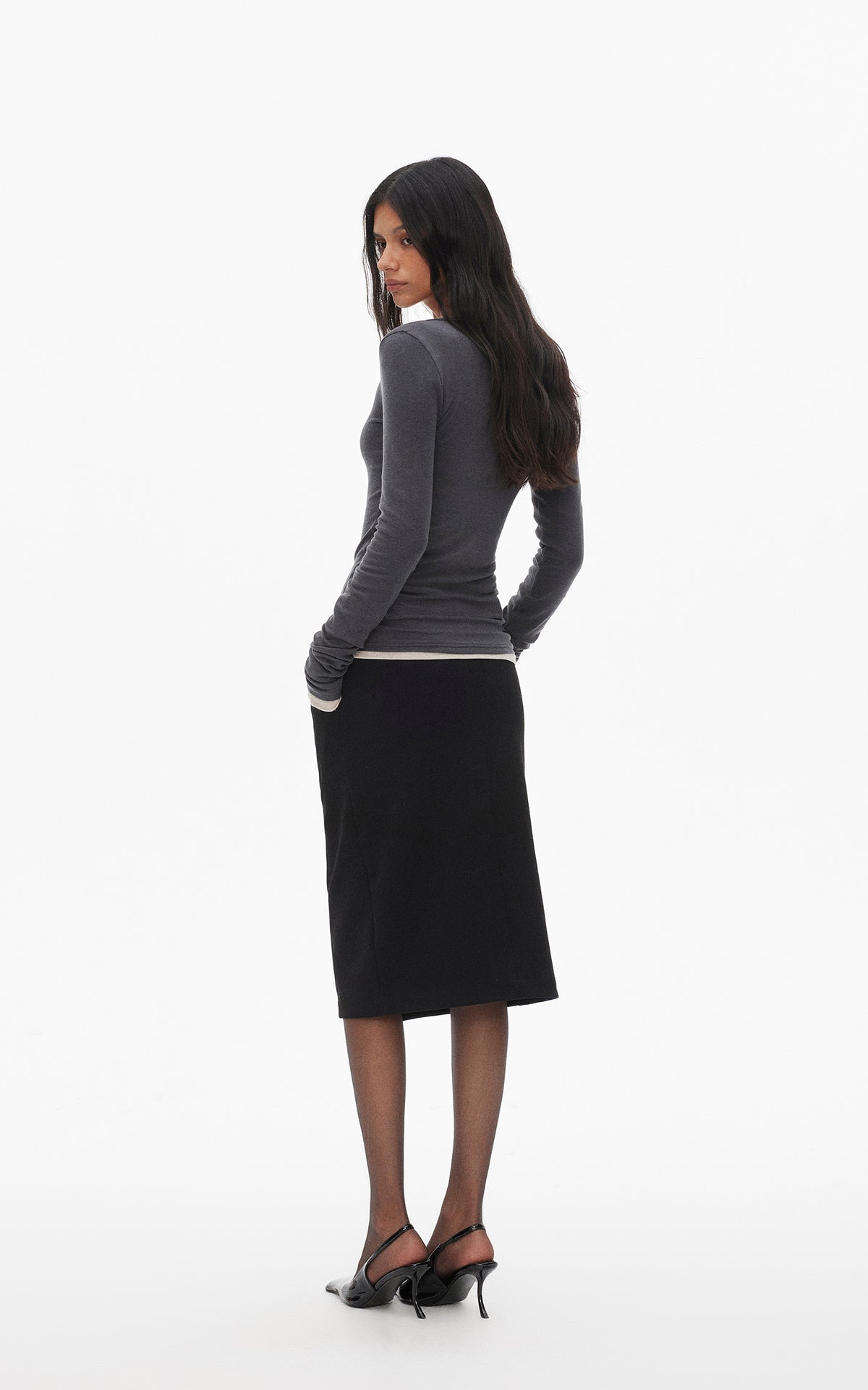 0122stepll Scoop Neck Button-Front Slim-Fit Long Sleeve T-Shirt