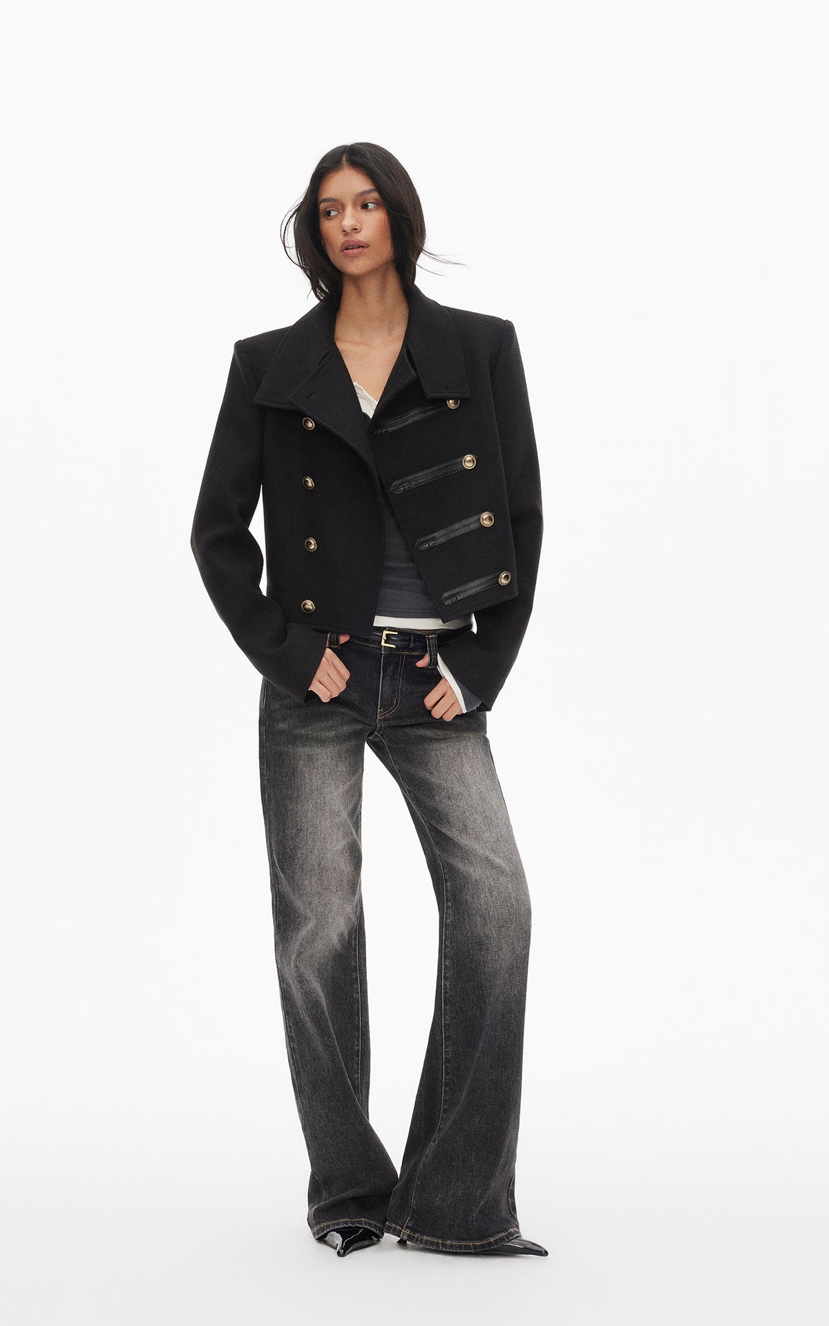 0122stepll High Collar Cropped Military Jacket