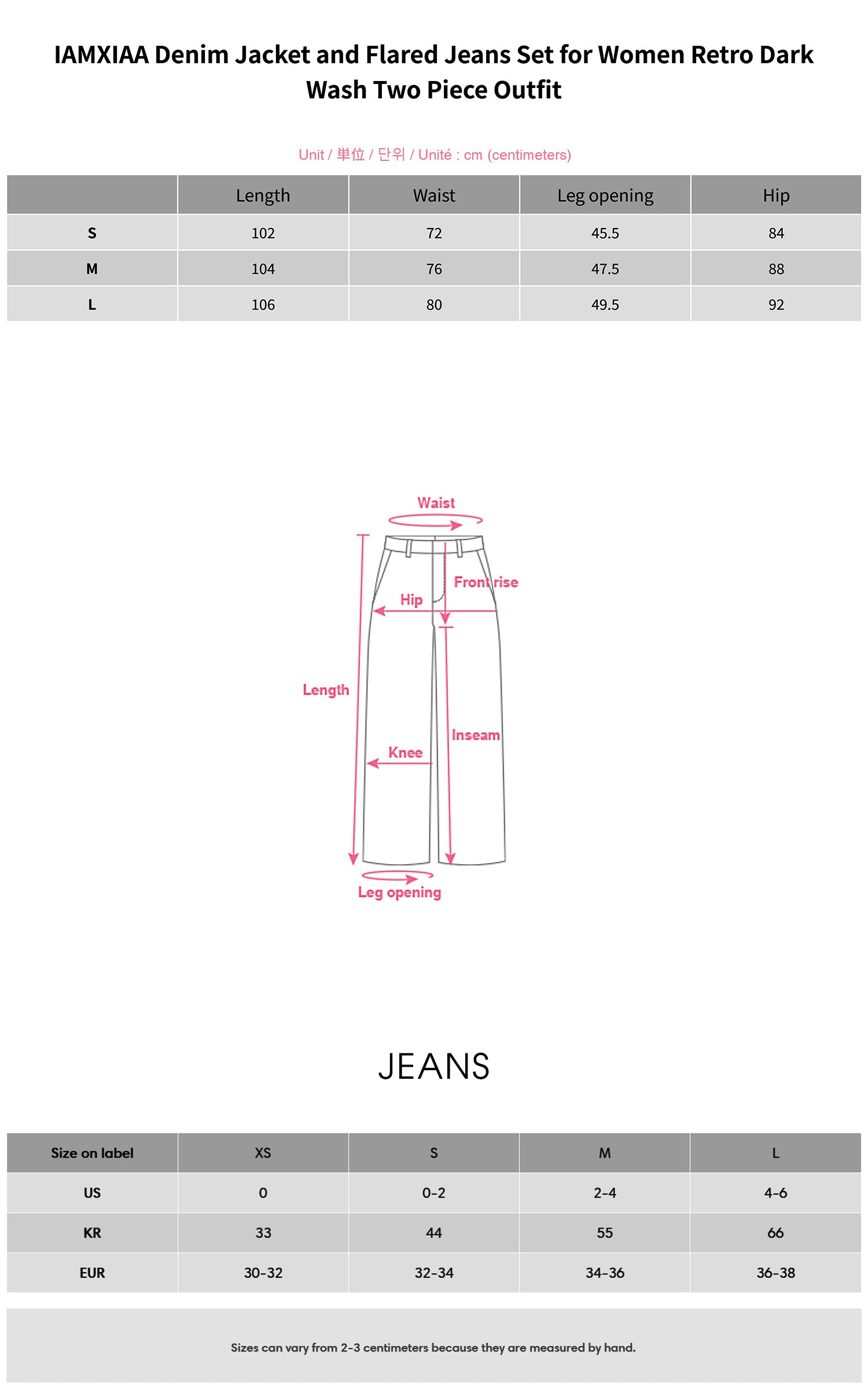 IAMXIAA Denim Jacket and Flared Jeans Set for Women Retro Dark Wash Two Piece Outfit