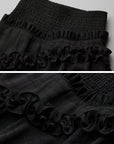 DOINDULGE Ruched Waist Asymmetric Ruffle Plaid Maxi Skirt