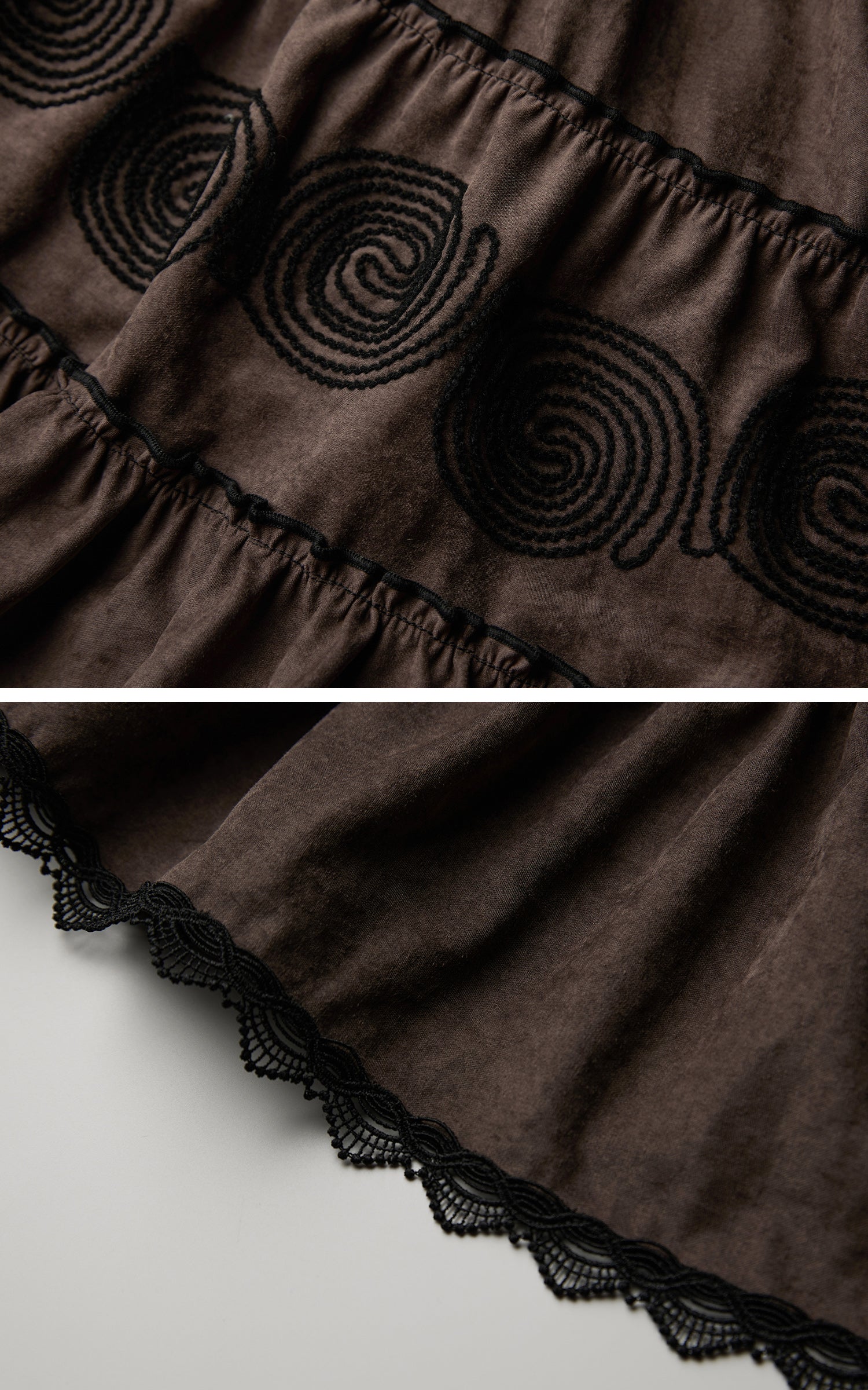 DOINDULGE Textured Tiered Maxi Skirt with Embroidery &amp; Smocked Waist