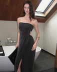 0122stepll Strapless Draped Cut-Out Maxi Dress