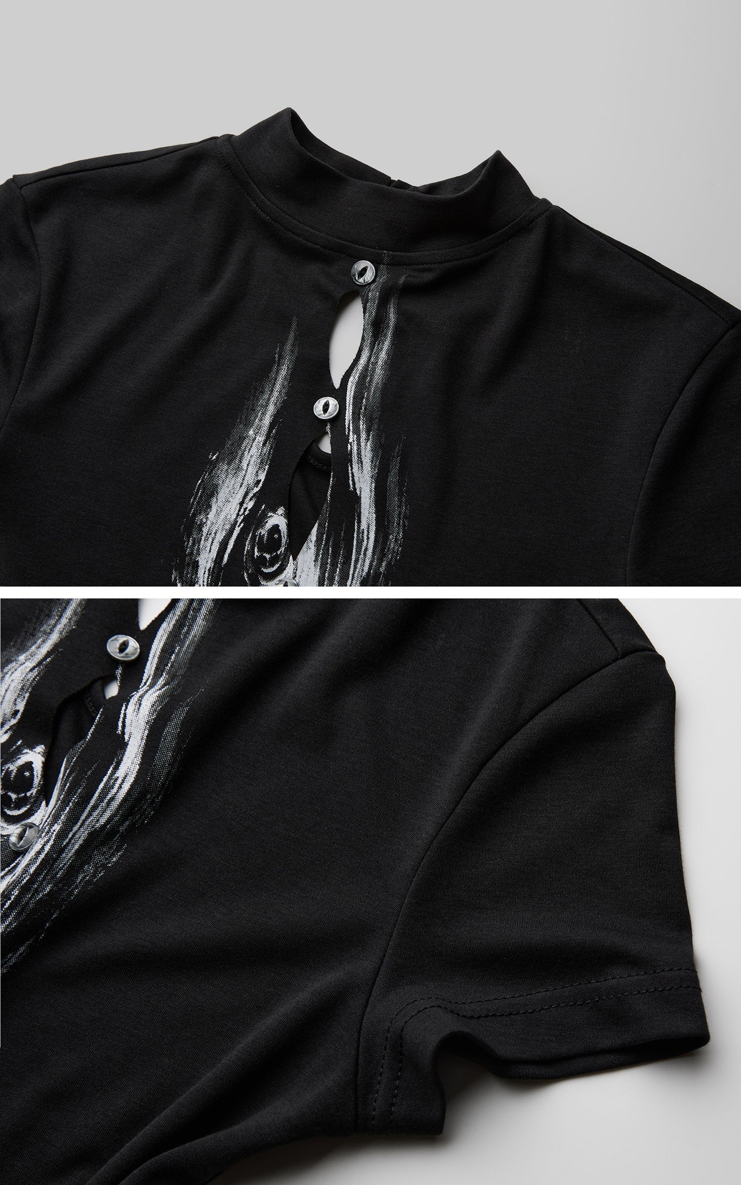 DOINDULGE Mock Neck Keyhole Fitted T-Shirt