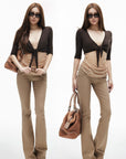 IAMXIAA Pantalon Taille Basse Coupe Slim Évasée